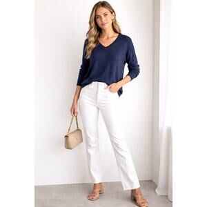 100% Cashmere Sweater Womens Medium Blue Lightweight Layering V Neck Soft Knit